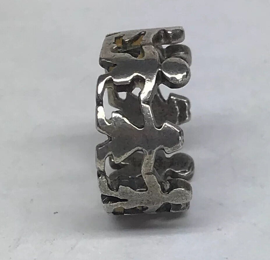 Vintage Sterling Silver 925 Children Cut Out Circle Mother's Day Band Ring S190