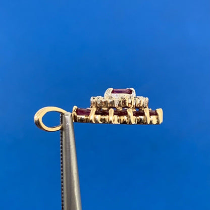 Vintage 10K Yellow Gold Ruby Diamond Drop Pendant