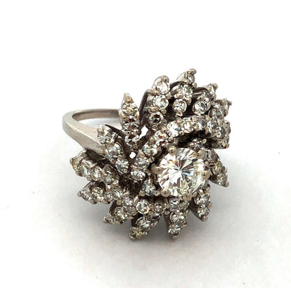 Vintage CRC 14K White Gold Round Diamond Waterfall Statement Cocktail Ring
