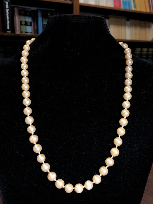 Castlecliff Gold Tone Faux Pearl Rhinestone Heart Clasp Hand Knotted Necklace
