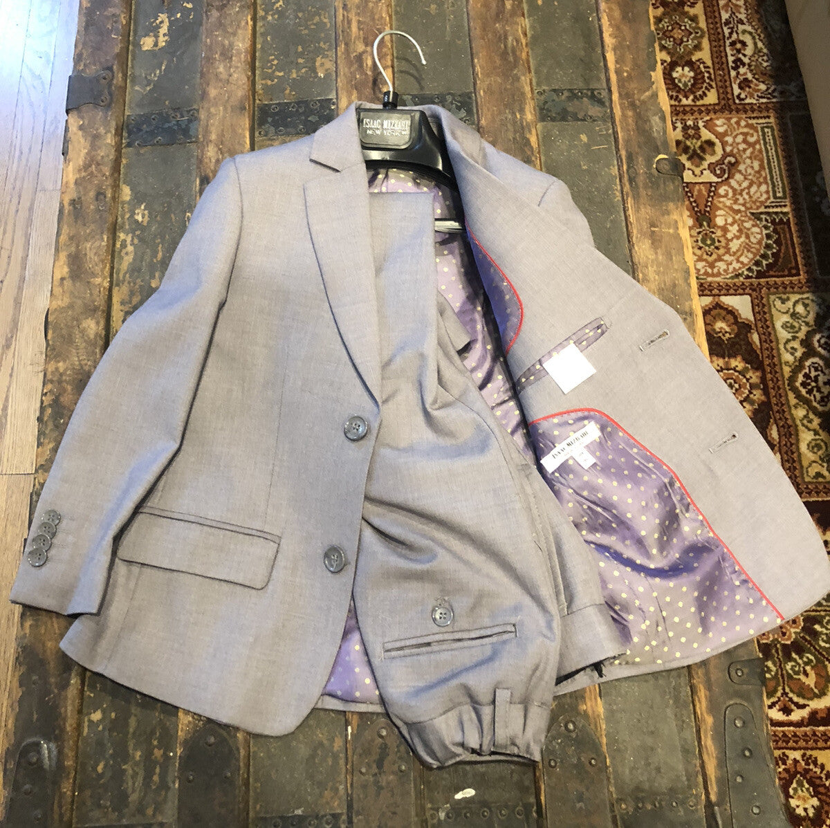 Designer Issac Mizrahi Boys Polyester Wool Blend Gray Size 6 2 Piece Suit