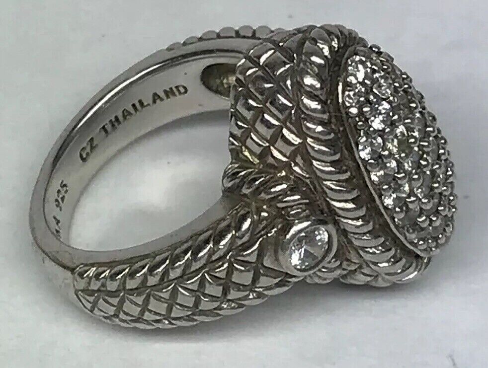 Judith Ripka JR Sterling Silver 925 Diamonique CZ Oval Textured Statement Ring