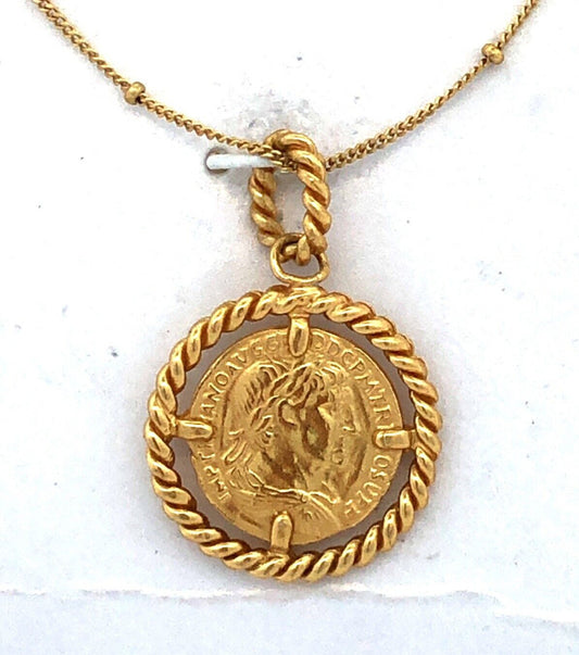 Jessica Simpson 925 Sterling Silver 14K Gold Plated Round Coin Pendant Necklace