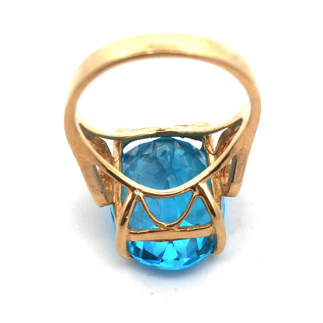 Designer 14K Yellow Gold Oval London Blue Topaz Statement Cocktail Ring