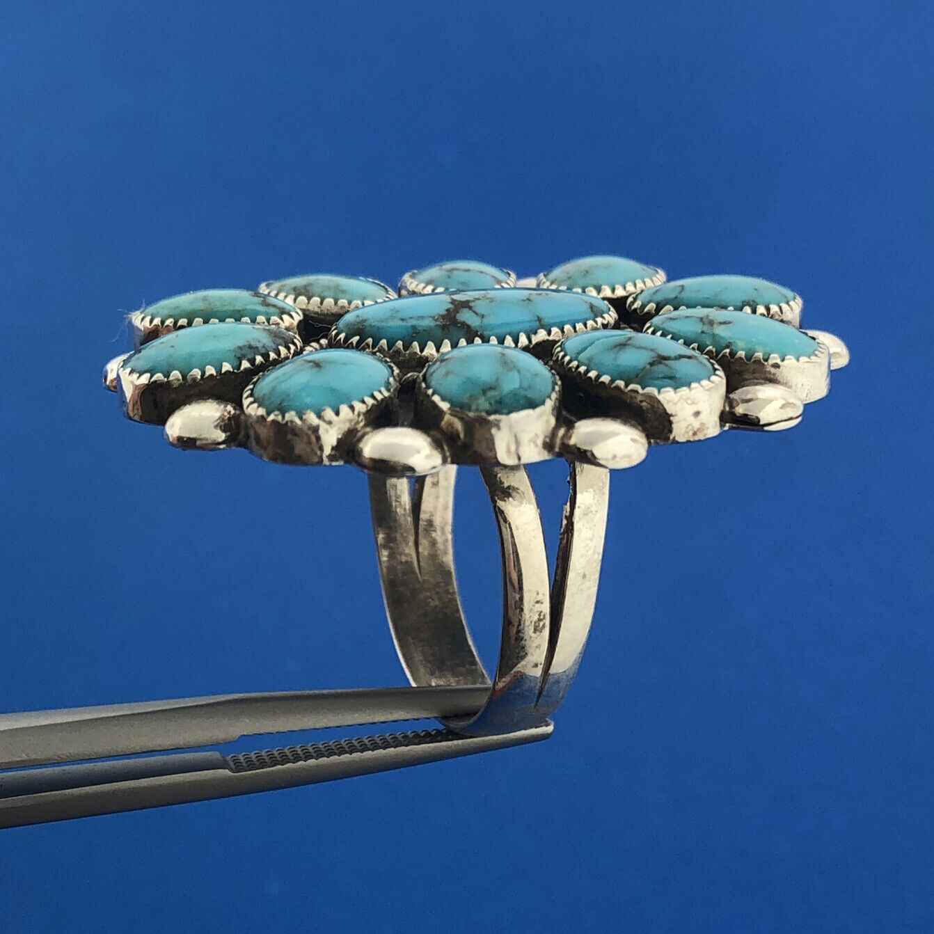 Stunning Sterling Silver 925 Cabochon Turquoise Statement Finger Ring Size 7.75