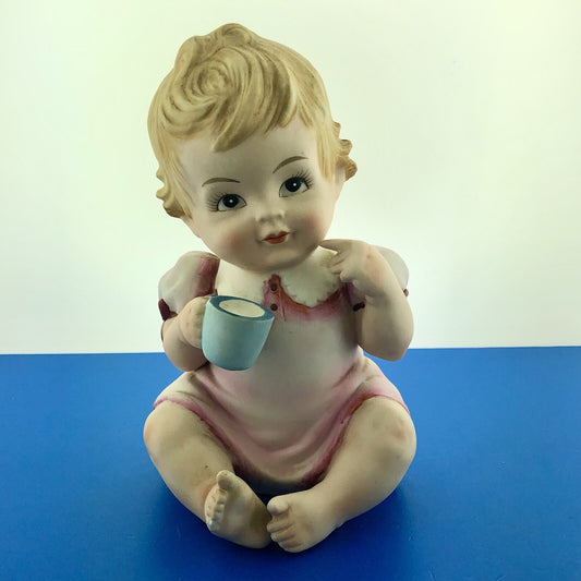 Vintage Lefton China Piano Baby Girl Statue KW03499 Porcelain Statue Figurine