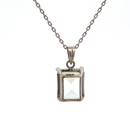 14K White Gold Emerald Cut Green Topaz Solitaire Drop Pendant Necklace