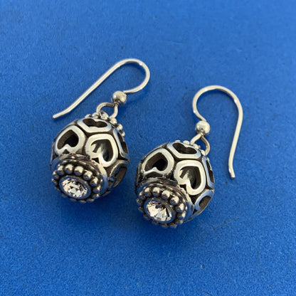 Designer 925 Sterling Silver Cubic Zirconia Open Heart Drop Dangle Ball Earrings