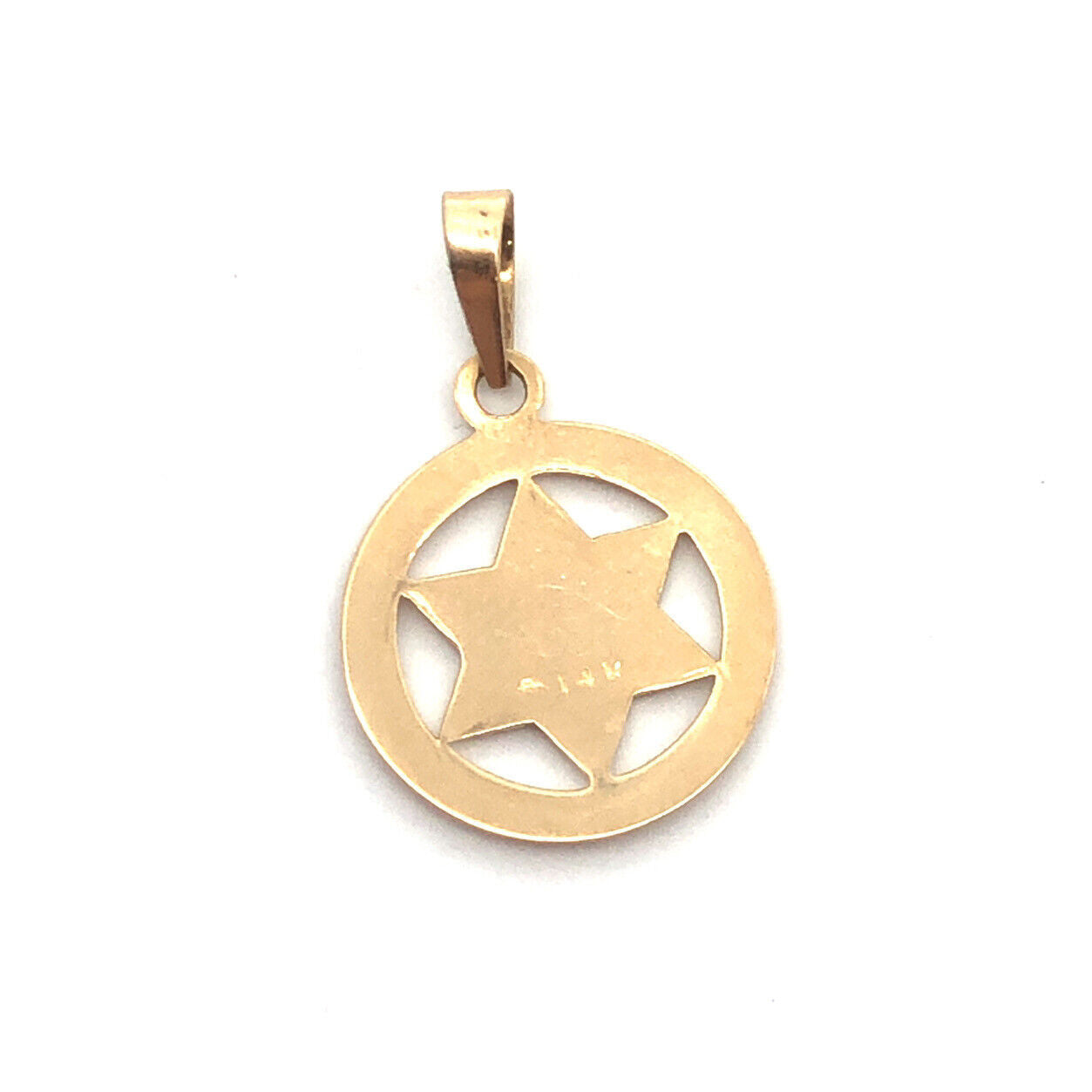 Designer 14K Yellow Gold Cutout 6-Point Star of David Hebrew Round Pendant