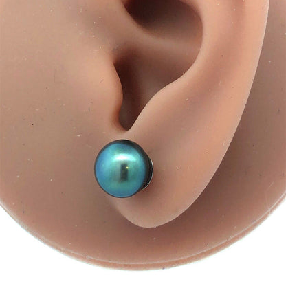 Designer 14K White Gold Round Tahitian Pearl Ball Solitaire Stud Earrings