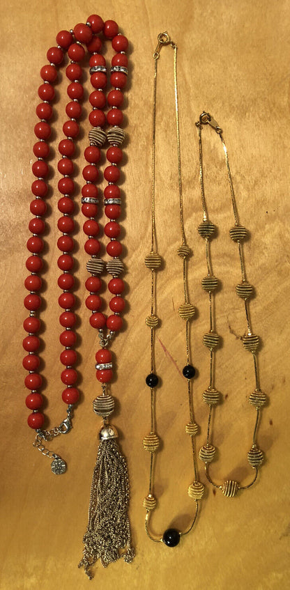 Estate Trifari Designer Beaded Modernist Swanky Lot Of 3 Layering Necklaces