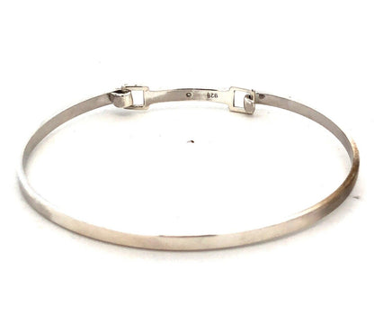 Estate 925 Sterling Silver Round Diamond Solitaire Hook Oval Bangle Bracelet