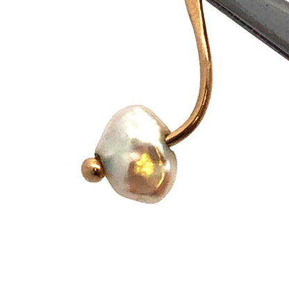 Estate 14K Yellow Gold Pearl Swirl Dangle Drop Modernist Hook Earrings