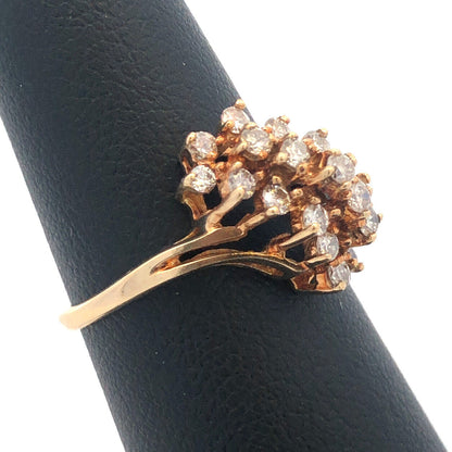 Vintage 10K Yellow Gold 417 Diamond Waterfall Bypass Statement Cocktail Ring