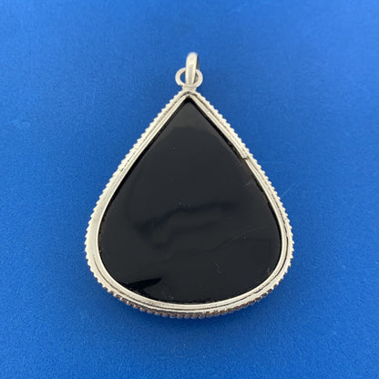 Stunning Sterling Silver 925 Cabochon Wide Onyx Teardrop Dangle Pendant