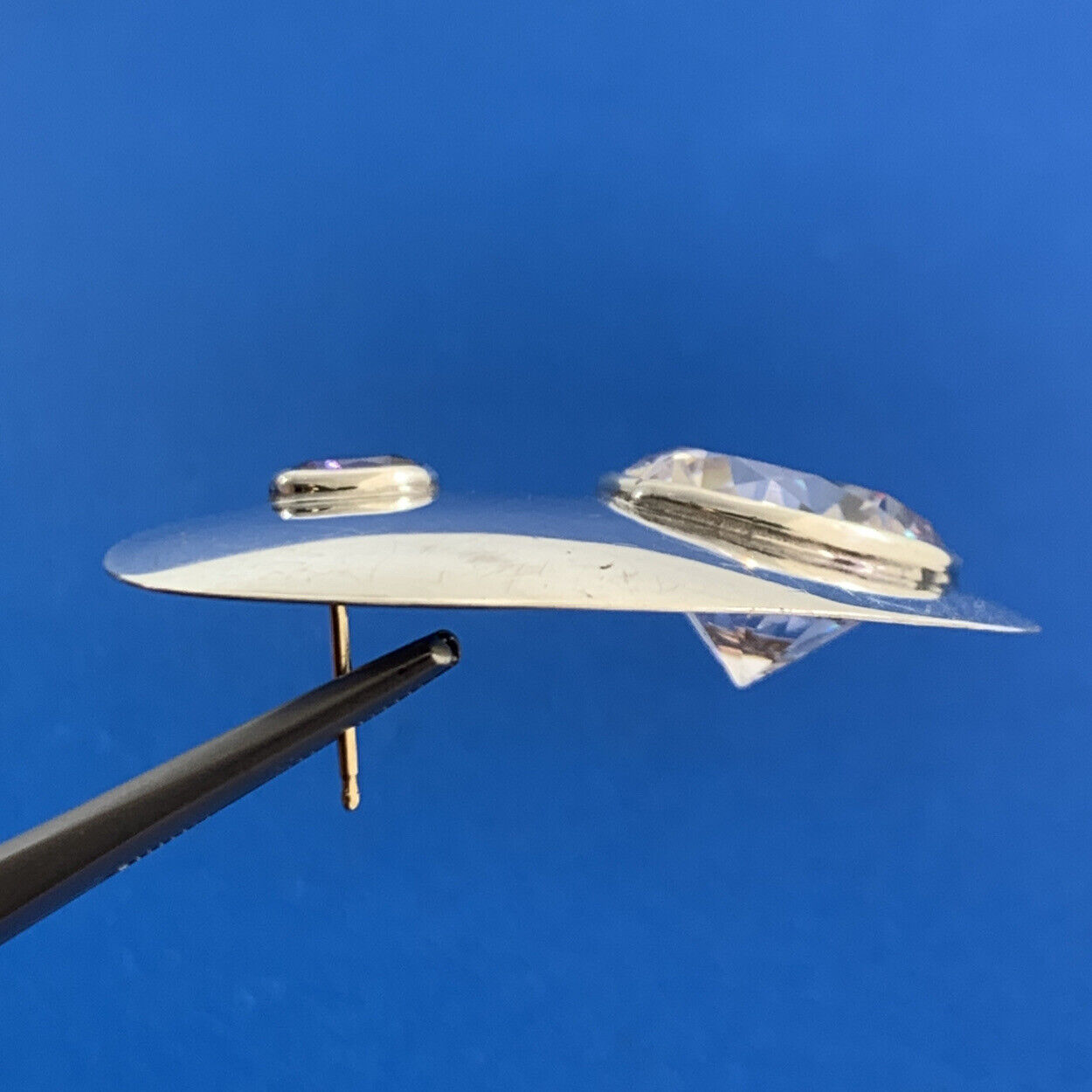 Estate 925 Sterling Silver White Amethyst Purple Sapphire Oval Stud Earrings