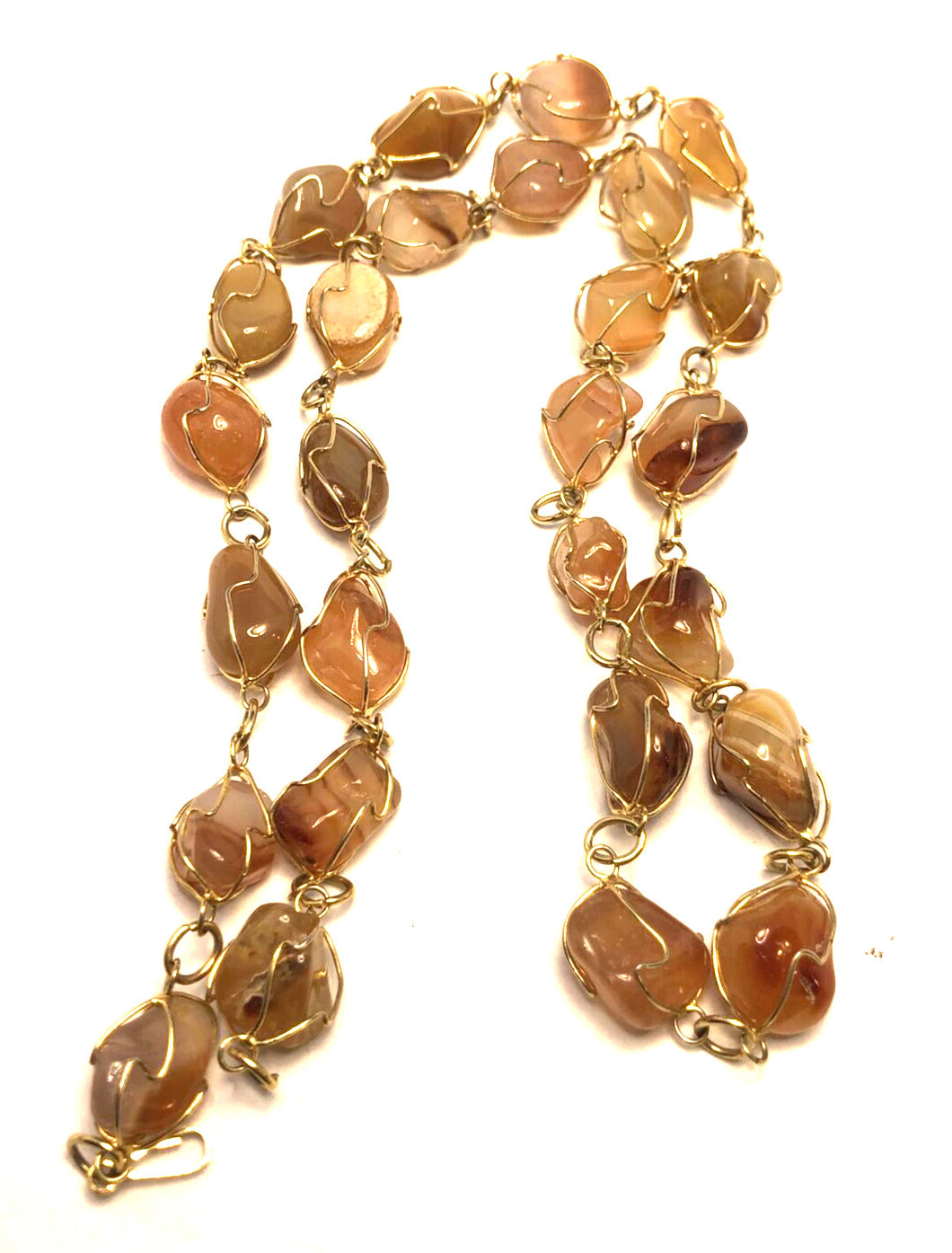 Artisan Gold Tone Wire Wrapped Semi Precious Multi Gemstone Lot Of 2 Necklaces