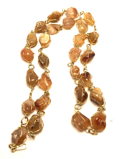 Artisan Gold Tone Wire Wrapped Semi Precious Multi Gemstone Lot Of 2 Necklaces