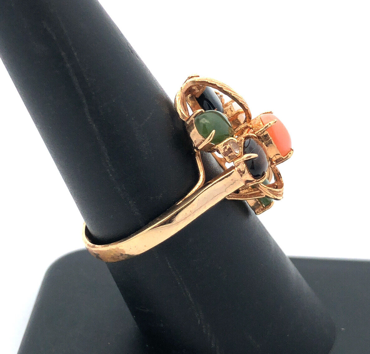 Vintage 18K Yellow HGE Multi Gemstone Floral Cluster Statement Cocktail Ring