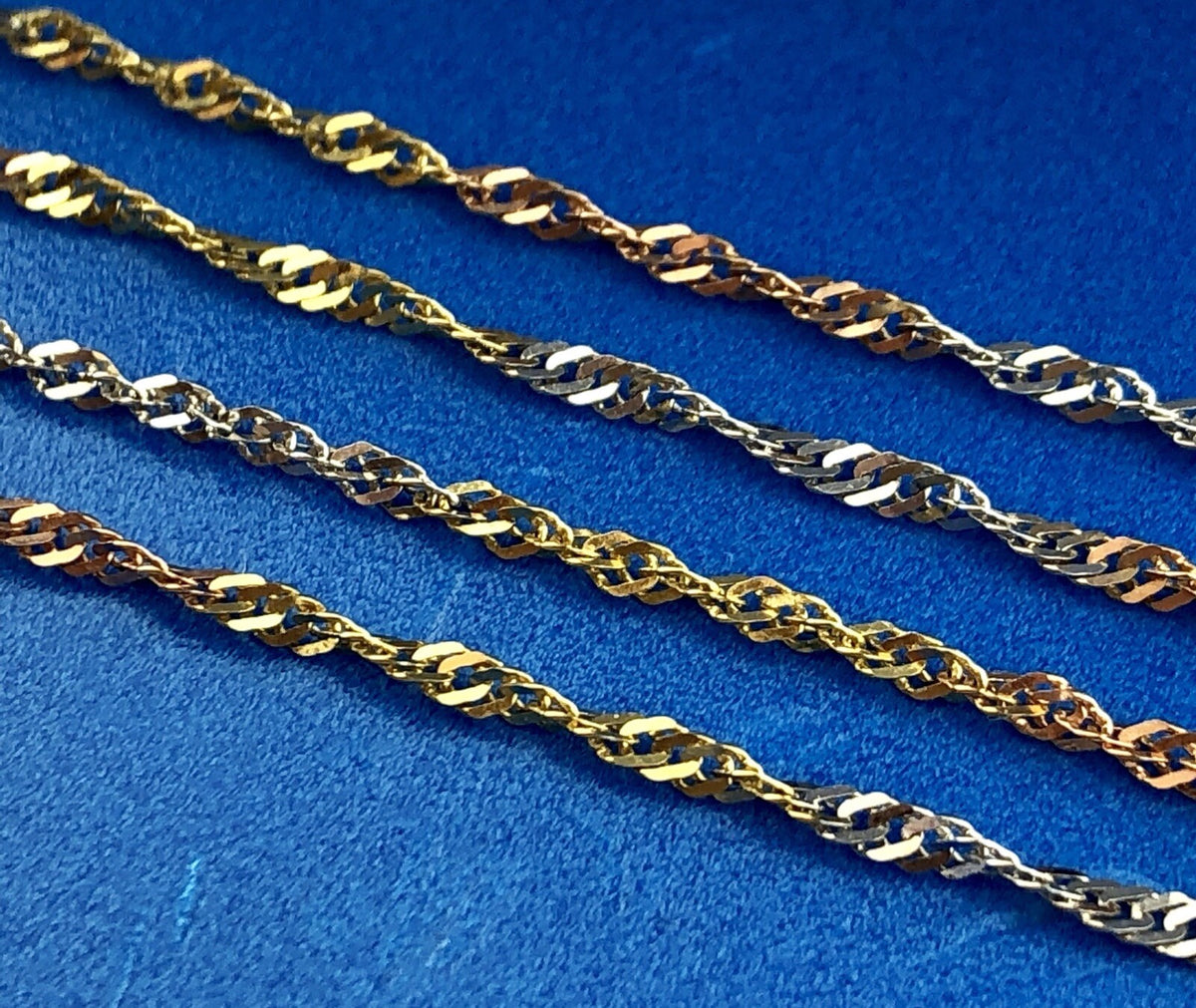 Retro 14K Yellow White Rose Gold Tri-Colored Diamond Cut Twisted Chain Necklace