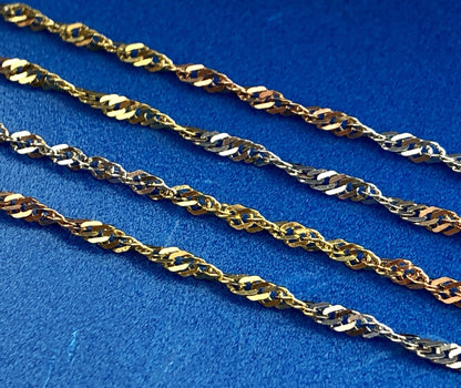 Retro 14K Yellow White Rose Gold Tri-Colored Diamond Cut Twisted Chain Necklace