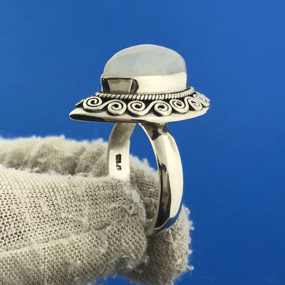 Designer D Paulus DP Sterling Silver Rainbow Moonstone Statement Cocktail Ring