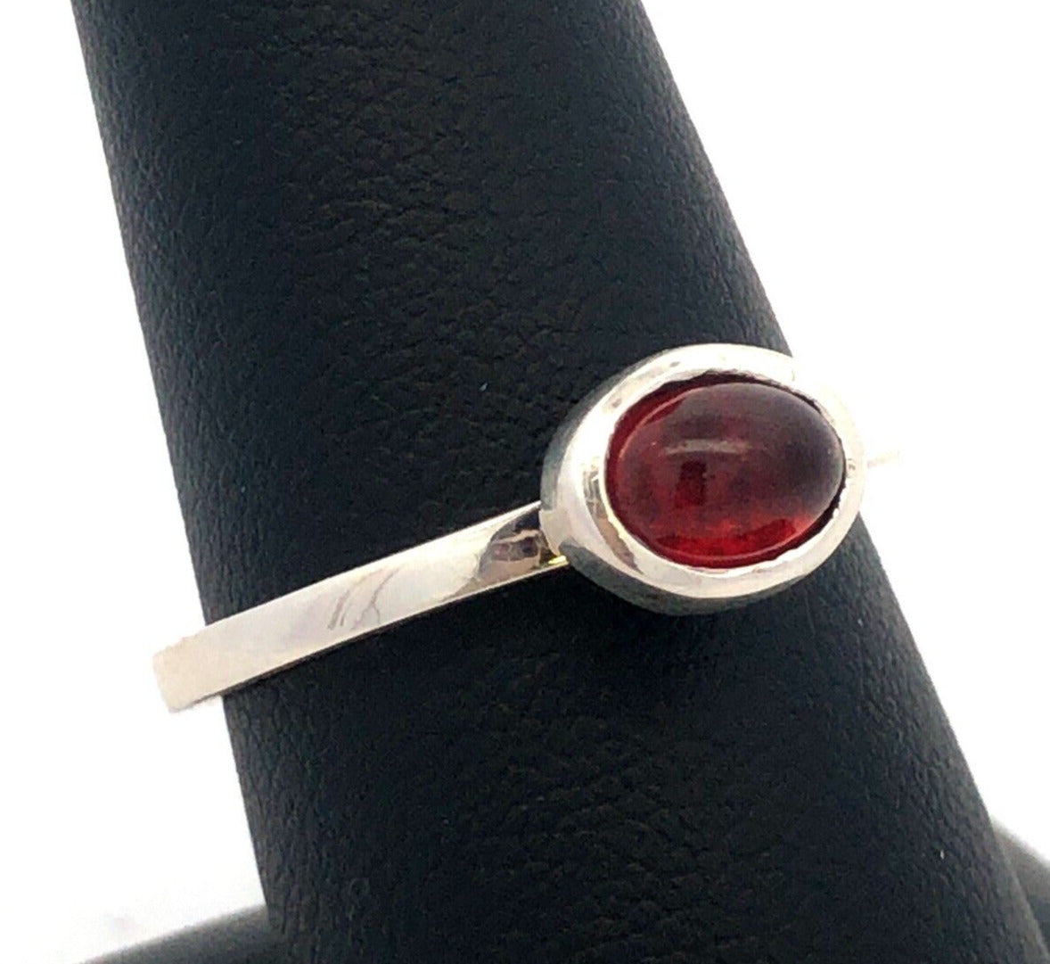 Designer Karthia Sterling Silver Oval Red Garnet Bezel Solitaire Stackable Ring