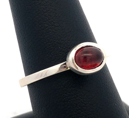 Designer Karthia Sterling Silver Oval Red Garnet Bezel Solitaire Stackable Ring