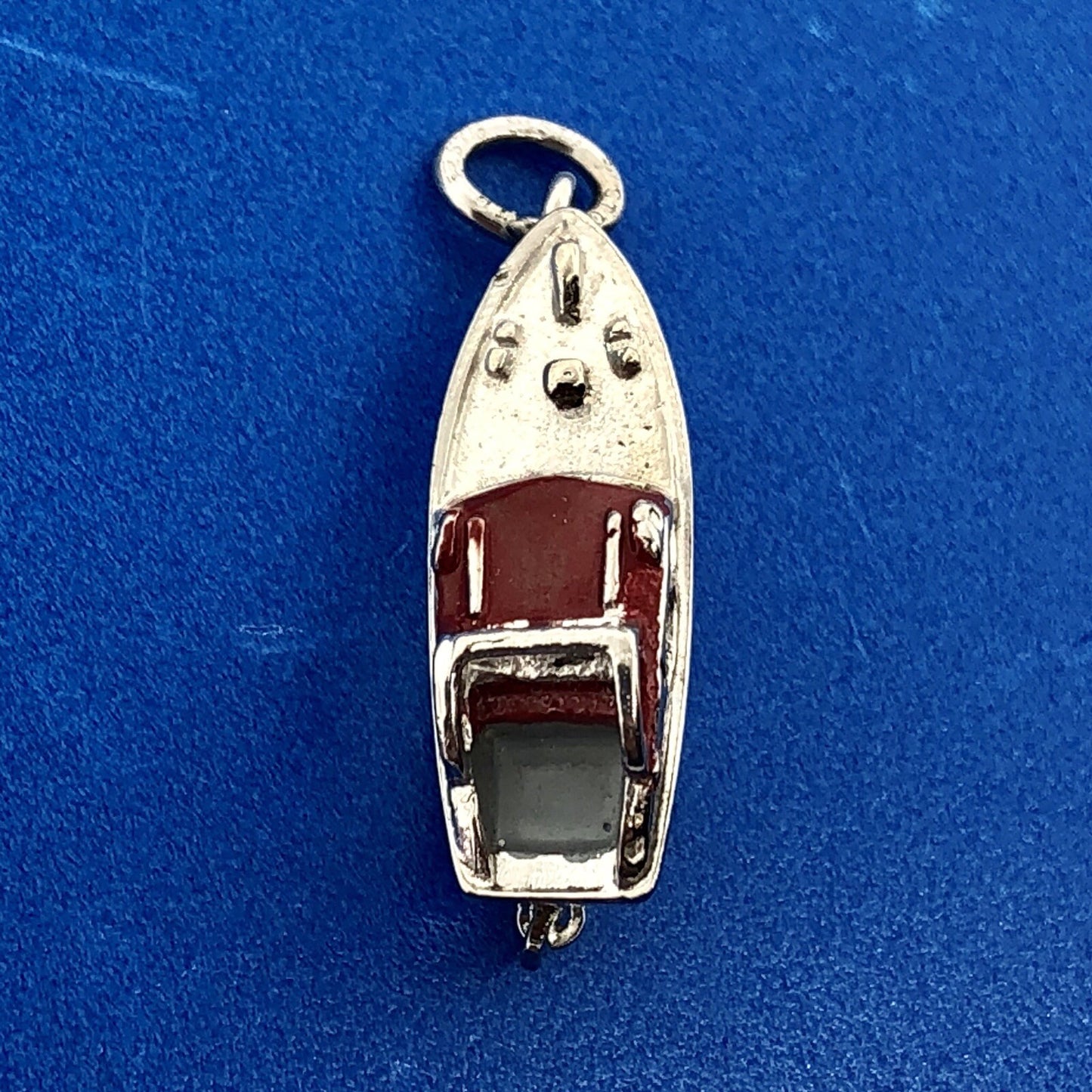 Vintage Designer WELLS 925 Sterling Silver 3D Red Enamel Speed Ski Boat Charm
