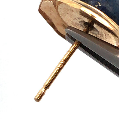 Vintage 14K Yellow Gold Round Lapis Lazuli Cabochon Modernist Stud Earrings