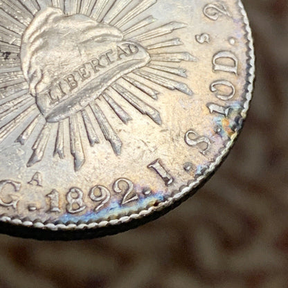 1892 Ga Guadalajara 8 Reales J.S. .903 Silver Mexico Better Date Coin