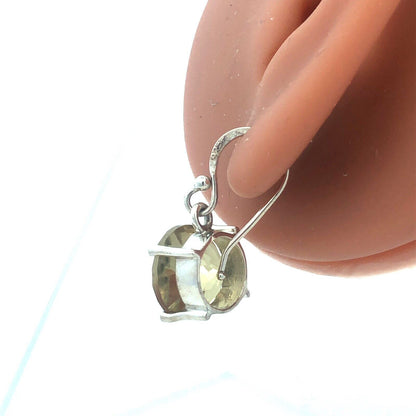 925 Sterling Silver Round Peridot Dangle Hook Earrings