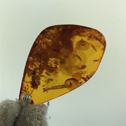 Stunning Sterling Silver 925 Reticulated Floral Amber Shard Dangle Pendant