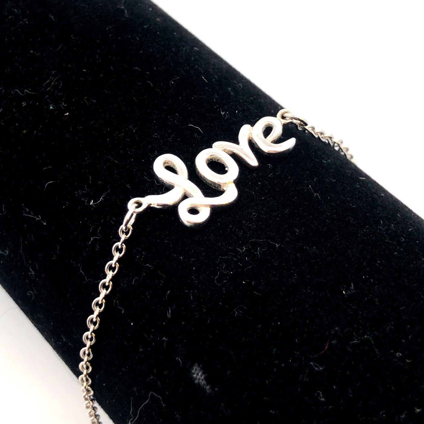 Designer 925 Sterling Silver Cursive Love Chain Valentines Bracelet