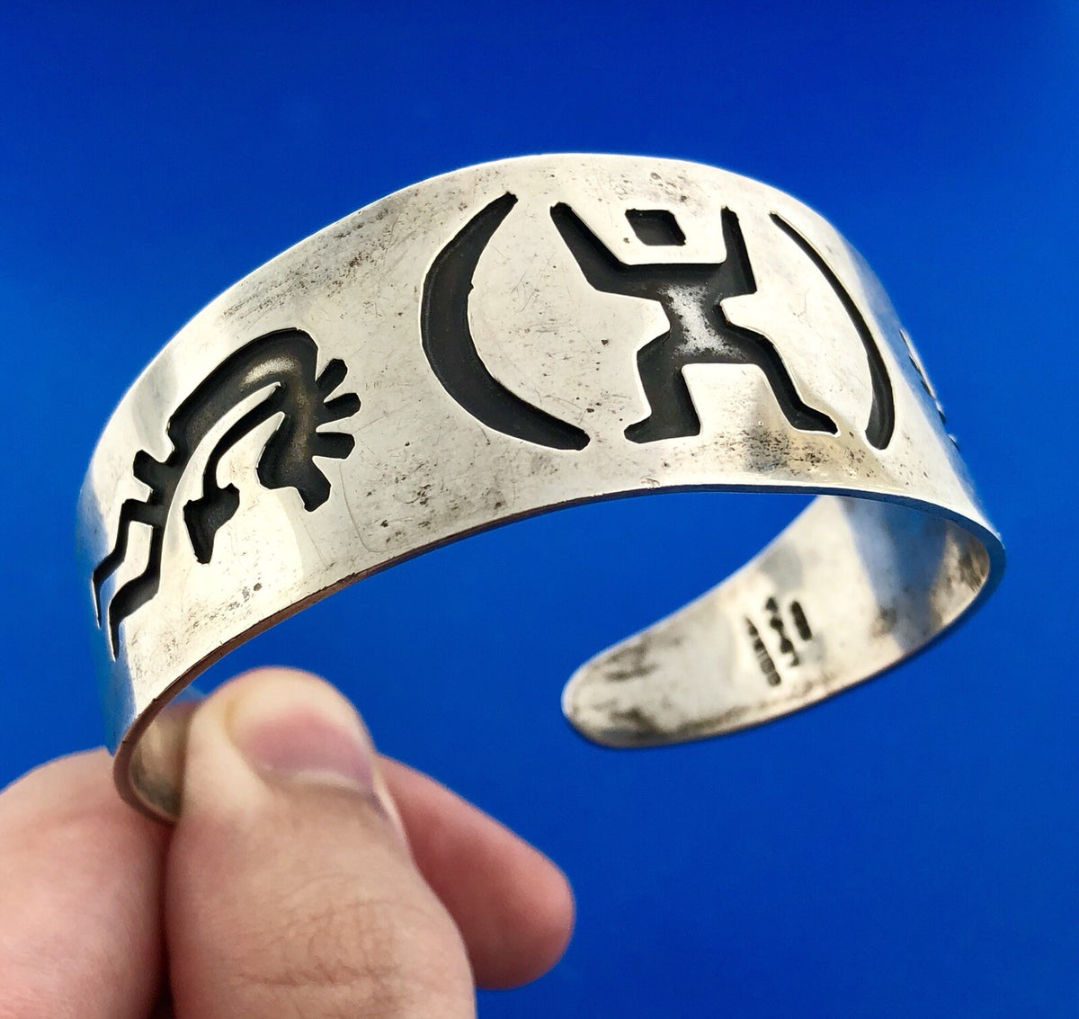 Taxco Mexico 925 Sterling Silver Kokopelli Fertility Storyteller Cuff Bracelet