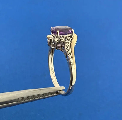 Designer 925 Sterling Silver 10K Gold Two Tone Amethyst Diamond Ring