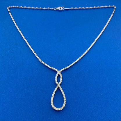 Gabriel Co 14K White Gold Diamond Encrusted Infinity Eternity Statement Necklace