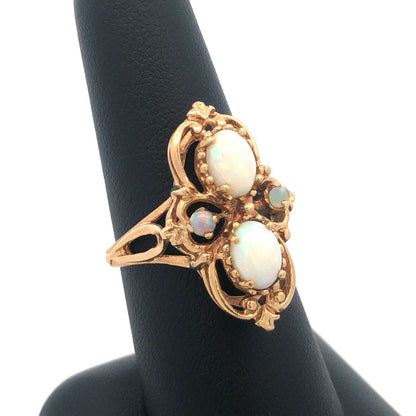 Vintage Art Deco Design 10K Yellow Gold Opal Statement Cocktail Ring