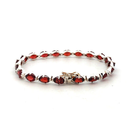 Designer 925 Sterling Silver Oval Red Garnet Tennis Bracelet