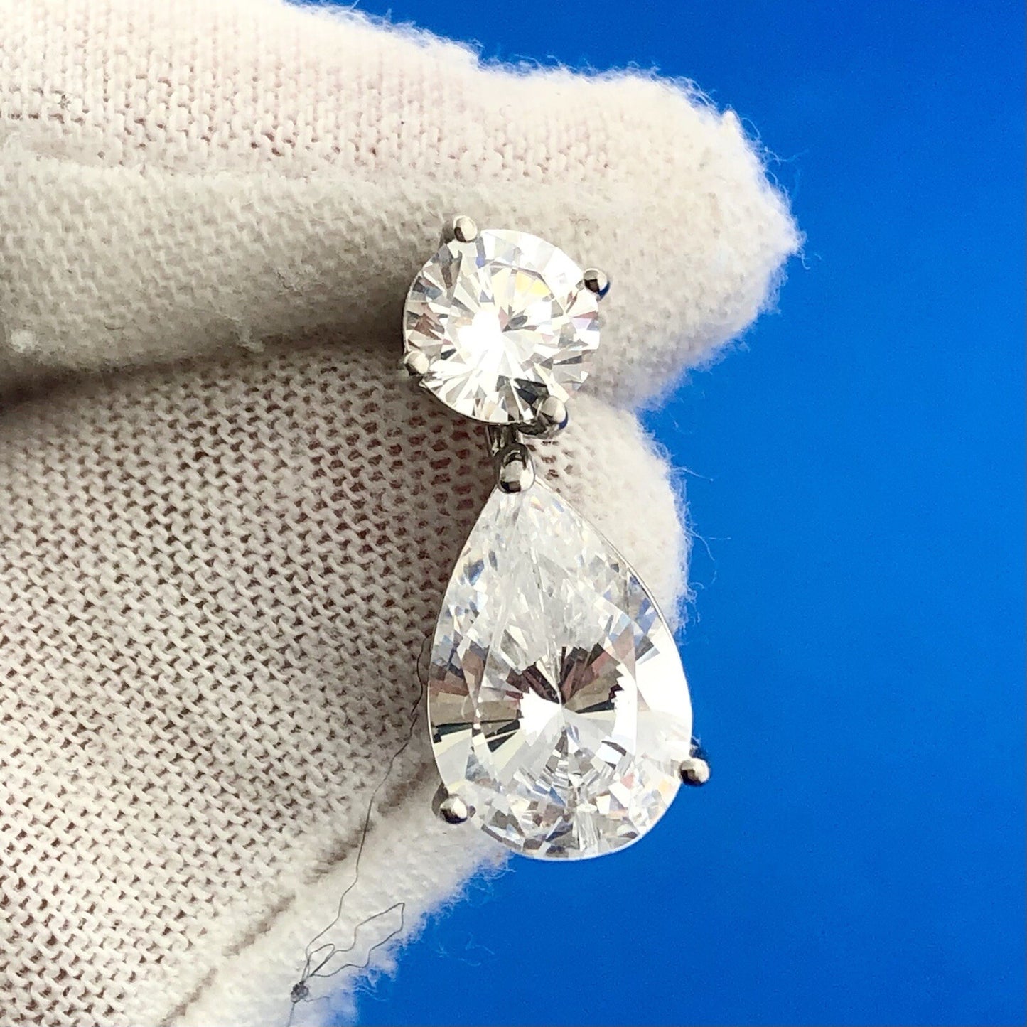 Stunning Designer 14K White Gold Cubic Zirconia CZ Drop Dangle Earrings