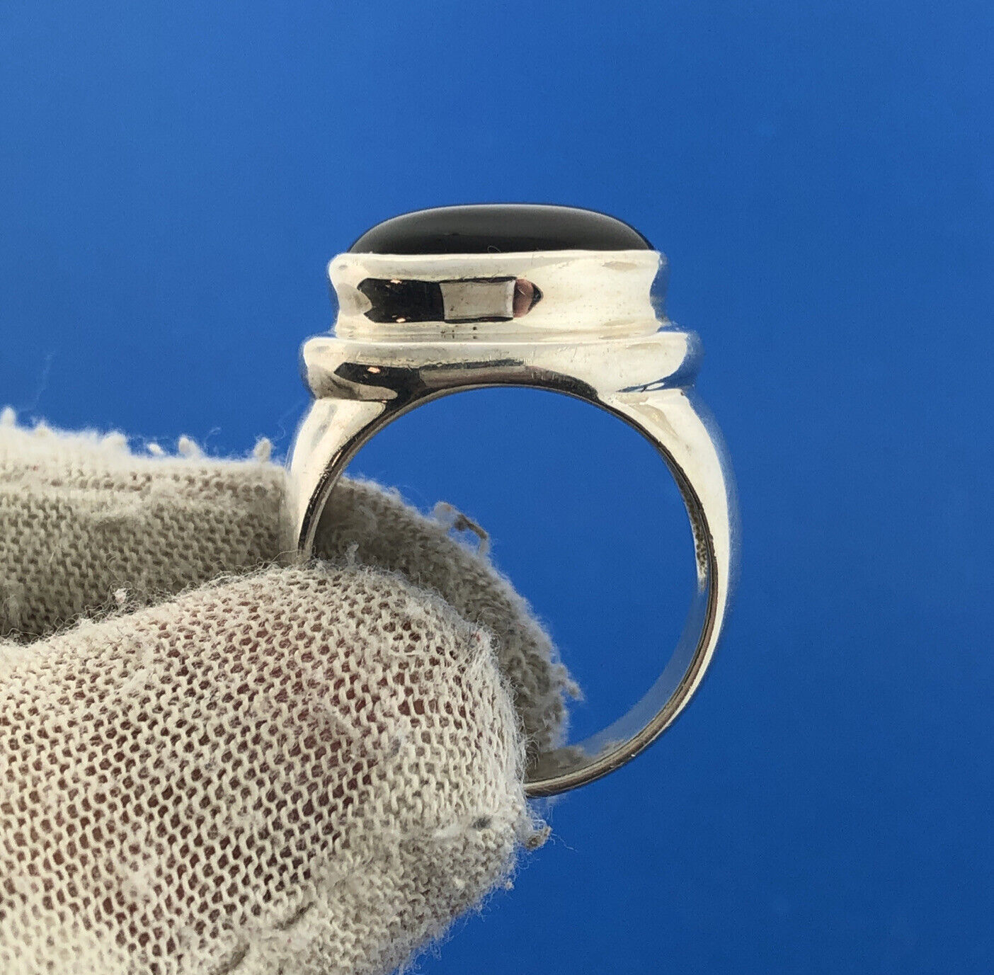 ESPO 925 Sterling Silver Oval Black Onyx Cabochon Statement Unisex Dome Ring