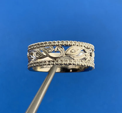 Neil Lane 14K White Gold Pave Diamond Floral Scroll Cutout Wedding Band Ring