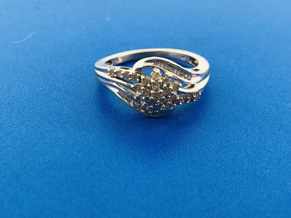 Sterling Silver 925 Diamond Waterfall Cluster Engagement Bridal Ring