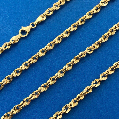 Designer Italy 14K Yellow Gold Diamond Cut Rope Link 22" Chain Necklace