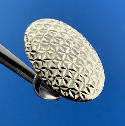 Designer Thailand Sterling Silver Oval Diamond Cut Engraved Statement Ring