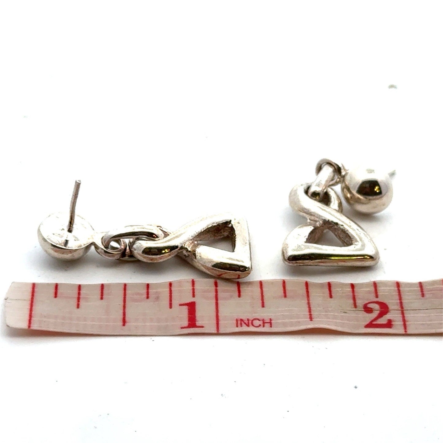 Estate 925 Sterling Silver Modernist Polished Twist Triangle Drop Post Earrings