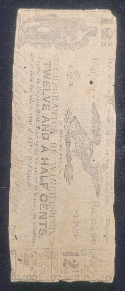 1861 12.5c Corporation of Winchester, Virginia Obsolete Currency Bank Note