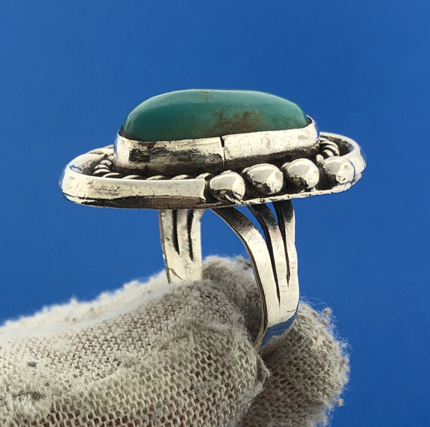 Estate Native American 925 Sterling Silver Turquoise Cabochon Statement Ring