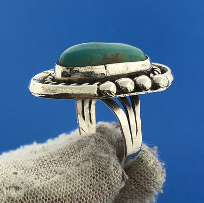 Estate Native American 925 Sterling Silver Turquoise Cabochon Statement Ring