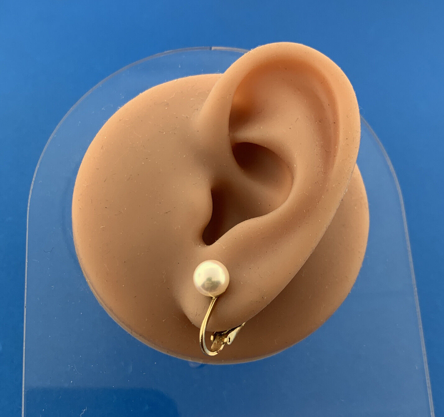 Gorgeous 14k Yellow Gold Cabochon 6.5mm White Pearl Leverback Drop Earrings